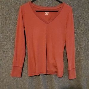Long Sleeve V-Neck Tee Red Mossimo